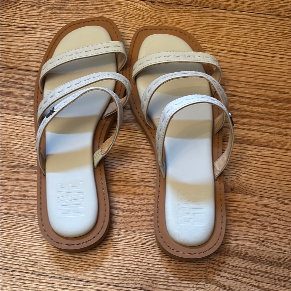 Frye Tan and White Sandals with Minimalist Design